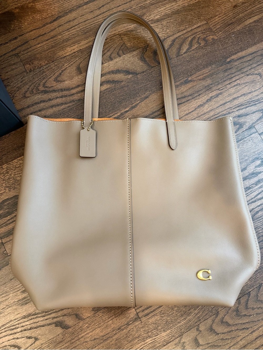 Coach Taupe Leather Tote with Gold 'C' Accent